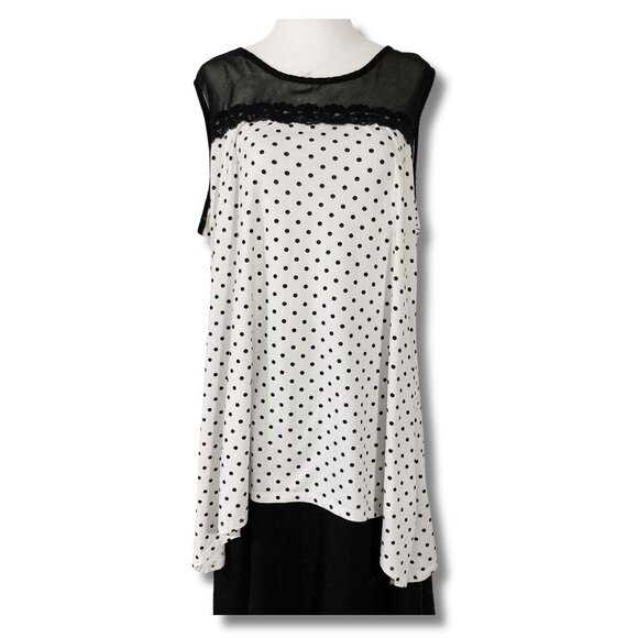 CLIENTELE Plus-size black and white polka dot sleeveless shirt ~ XL XXL tank top - Picture 1 of 13